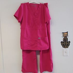 Barco Uniforms Pink Magenta Grey's Anatomy Scrubs Set Medium Top & Pants Set